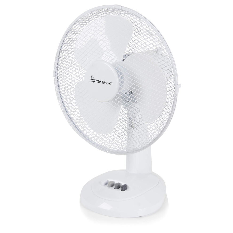 Signature S40009 12? 3 Speed Desk Fan With Oscillation, Adjustable Tilt, White