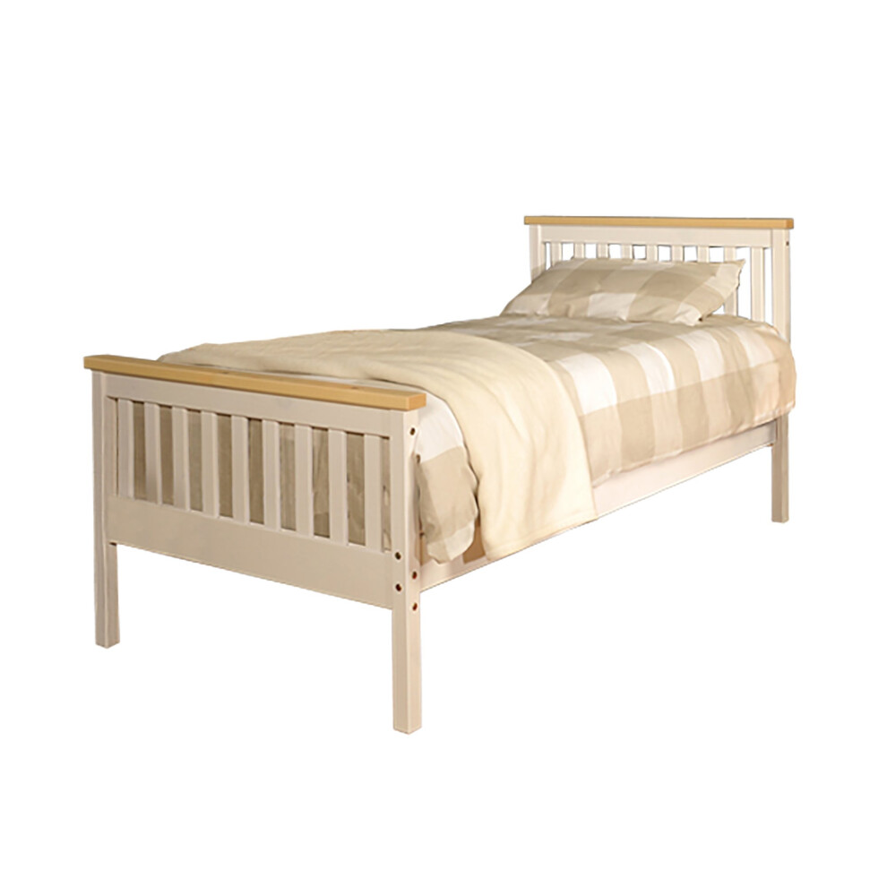 Comfy Living 3Ft Single Atlantis Style Wooden Pine Bed Frame In White With Caramel Bar White,Brown