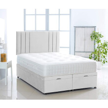 Comfy Deluxe LTD Plush Velvet Ottoman Storage Divan Bed Side Lift Open With Vertical Lined Headboard | Gas Lift Ottoman Bed | Bed Base And Headboard