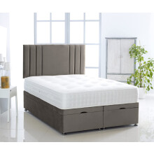 Comfy Deluxe LTD Plush Velvet Ottoman Gas Lift Bed Base And Vertical Lined Headboard Foot Lift Ottoman Base And Headboard Only (Grey, 5.0FT King Size)
