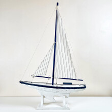 Darthome White Sailing Yacht Collectable Model 66cm Nautical Wood Boat Fabric Sail Large