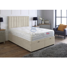 Comfy Deluxe LTD Velvetto Ottoman Gas Lift Divan Bed With Vertical Lined Headboard | Foot Lift Open Ottoman Bed | Base And Headboard Only (Cream,