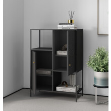 Hallowood Furniture Bewdley Side Display Unit with 2 Doors, Small Black Metal Bookcase, Modern Metal Cabinet, Office Shelving Unit, Display Unit for
