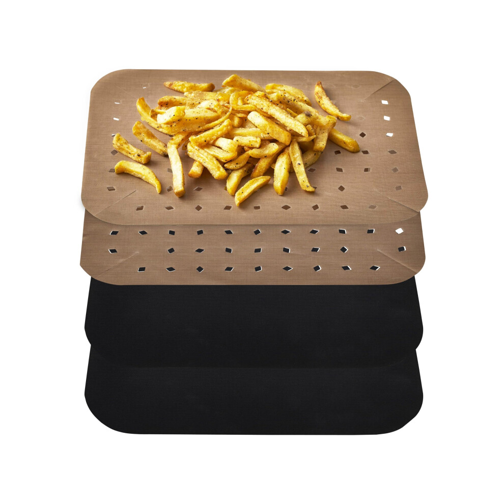 Tower Tliner3 Reusable Rectangular Air Fryer Liners, Pack Of 4 Paper Accessories, Suitable For Most 9 Litre Dual Basket Air Fryers Including Gold/Black