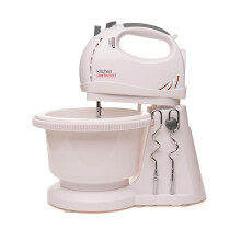 Kitchen Perfected Electric Stand Mixer with Bowl, 2L, 300W, Tilting Stand and Whisks and Dough Hooks, 5-Speed Hand Mixer with Turbo Function - E5434WH