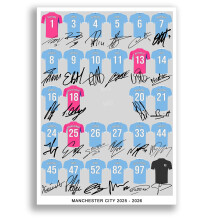 Mounted Gifts Manchester City Team Squad 2025-2026 Signed Poster Print Framed Picture Photo Autograph Gift 25/26 Haaland Marmoush Cherki Foden