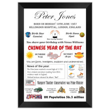 SAMAR Personalised Birthday Gift The Year/Day You were Born Print Poster Keepsake Word Art Present with a choice of frame