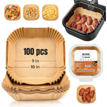 Roe Tenpo Air Fryer Liners Disposable, 9 Inch 100pcs Square, Non-Stick, Heat Resistant, Food Grade Parchment Baking Paper, Compatible with COSORI,