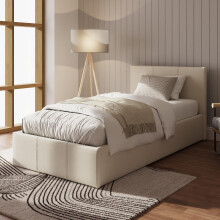 GFW Fabric Upholstered Ottoman Storage Bed With Gas Side Lift & Under Bed Storage, Natural, 3ft Single