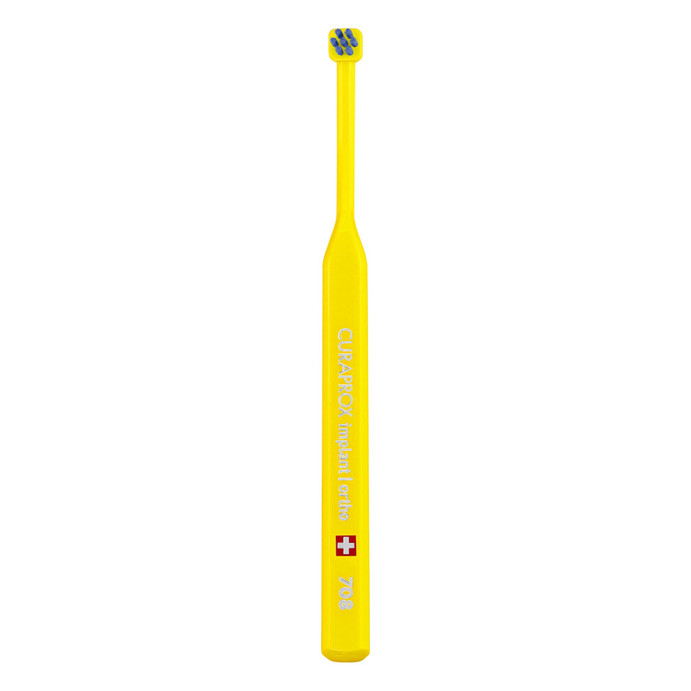 Curaprox Yellow/Blue Toothbrush Cs 708 Implant - 7 Tufts With Fine Curen Bristles - Care Of Braces, Dentures And Implants