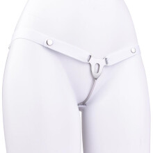 Male Sissy Metal Flat Chastity Cock Cage Inverted Cage With Device Lock Retaining Auxiliary Strap White Model 3232 Size 144
