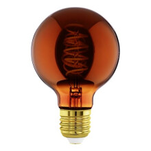 EGLO Dimmable E27 LED globe, vintage spiral filament light bulb, Edison lamp for retro lighting, 4 watt, 30 lumen, warm white glow, copper, 2000k,
