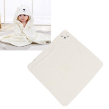 Asciugamano per Bambini in Cotone con Cappuccio a Forma di Animale Cartoon, 80x80cm, Bianca Cremosa con Orso