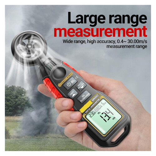 Handheld Anemometer LCD 4Digit Display 9999 Count Digital Wind Meter 0.430.00 Meters Per Second Temperature Tester 1