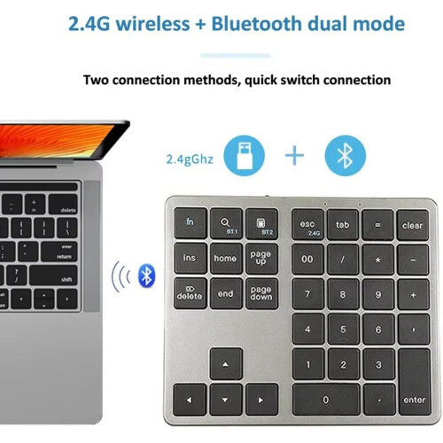 Wireless Bluetooth Number Pad 35 Keys Dual Mode 2.4G Numeric Keypad for Laptop and Tablet 2
