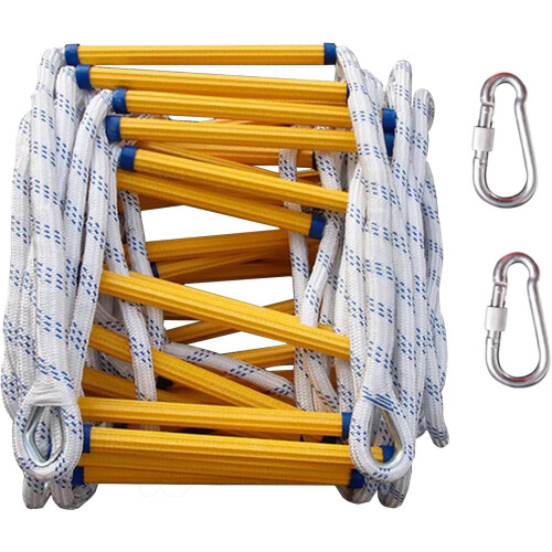 30M Echelle de Cordes, Échelle de Cordes d'évacuation, Échelle de Secours de Sécurité avec 2 Crochets