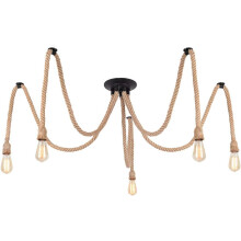 Hemp Rope Ceiling Light 5xE27 Industrial Vintage Ceiling Lamp Retro Pendant Light for Living Room Dining Room Bar Balcony