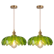 2PCS Glass Pendant Light Vintage Interior Ceiling Light Retro Pendant Lights Modern Pendant Light For Living Room, Bedroom Green