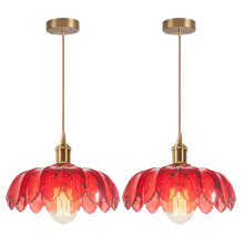 2PCS Glass Pendant Light Vintage Interior Ceiling Light Retro Pendant Lights Modern Pendant Light For Living Room, Bedroom Red