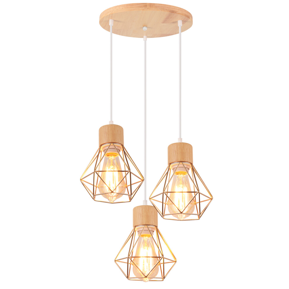 3 Lights Retro Pendant Light Gold Vintage Pendant Light Pendant Lights Modern Indoor Pendant Light Metal Wood Pendant Lights