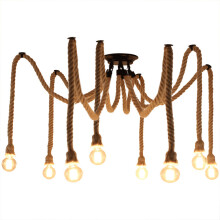 Hemp Rope Ceiling Light 8xE27 Industrial Vintage Ceiling Lamp Retro Pendant Light for Living Room Dining Room Bar Balcony