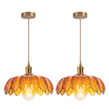 2PCS Glass Pendant Light Vintage Interior Ceiling Light Retro Pendant Lights Modern Pendant Light For Living Room, Bedroom Brown