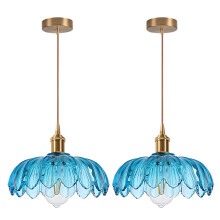 2PCS Glass Pendant Light Vintage Interior Ceiling Light Retro Pendant Lights Modern Pendant Light For Living Room, Bedroom Blue