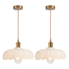 2PCS Glass Pendant Light Vintage Interior Ceiling Light Retro Pendant Lights Modern Pendant Light For Living Room, Bedroom White