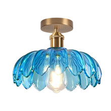 Glas Deckenleuchte Kristall Deckenleuchte Retro Deckenleuchte Moderner Kronleuchter E27 Für Flur Küche Esszimmer Blau
