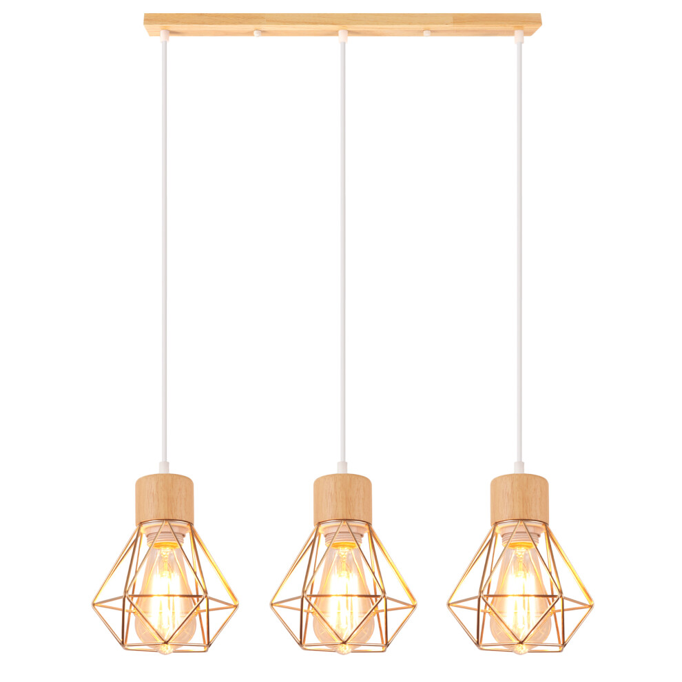3 Lights Vintage Pendant Light Retro Pendant Light Ceiling Light Modern Indoor Pendant Light Gold Metal Wood Pendant Lights