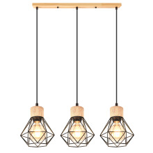 3 Lights Vintage Pendant Light Retro Pendant Light Ceiling Light Modern Indoor Pendant Light Black Metal Wood Pendant Lights