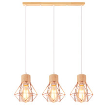 3 Lights Vintage Pendant Light Retro Pendant Light Ceiling Light Modern Indoor Pendant Light Rose Gold Metal Wood Pendant Lights