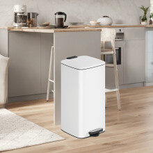Trash Can, 8-Gallon Trash Bin, Stainless Steel Kitchen Garbage Can, White