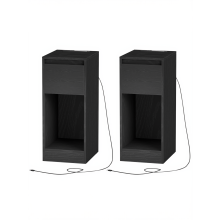 Nightstands with Power Outlets, Set of 2 Bedside Tables with LED Light, Space Saving, for Bedroom, Living Room, Black