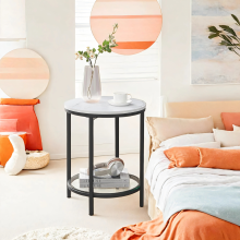 Bedside Table, 2-Tier Side Table, Coffee Table with Particleboard Top and Glass Shelf, for Living Room, Bedroom, Home Office