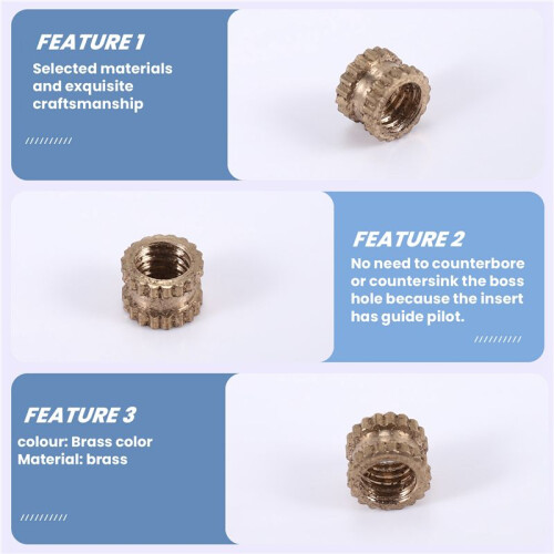 M3 x 3mm Female Thread Brass Knurled Threaded Insert Embedment Nuts 100PCS 1