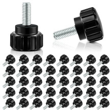 40pcs Carbon Steel Threaded Knurled Thumbscrew Screw Knobs Grips Black Round Clamping Screw, Black (M6 X 10 Mm)