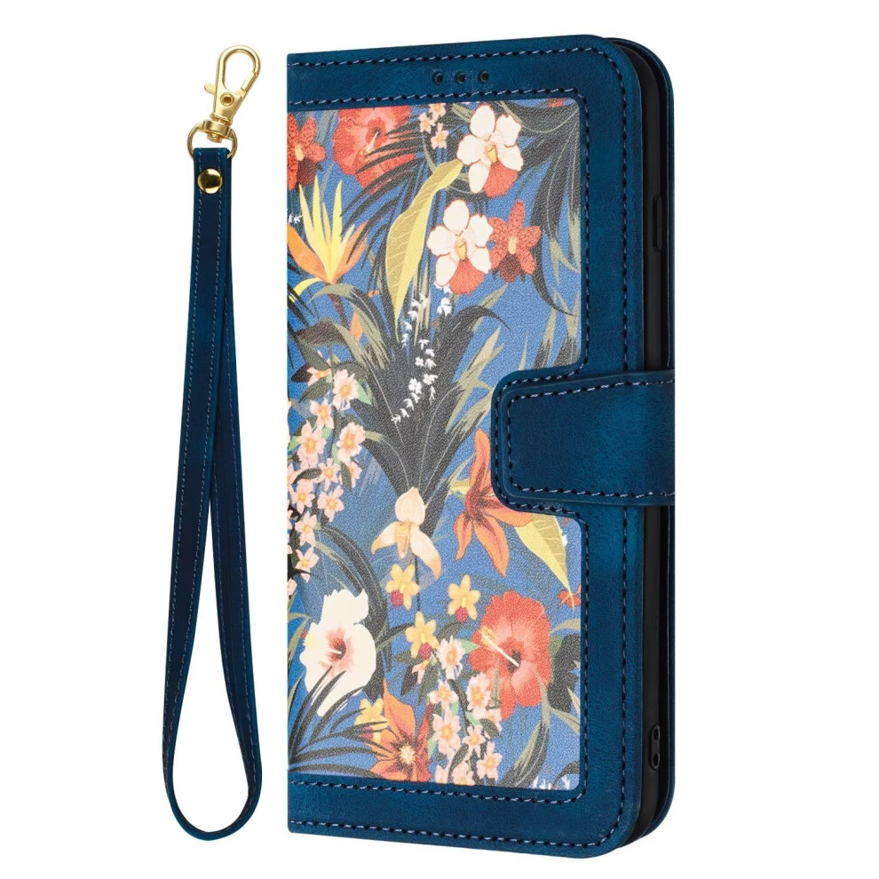 Flip Case For Samsung Galaxy S21 Flower Pu Leather Wallet Folio, Magnetic Stand, Card Slots, Blue 9347817430219