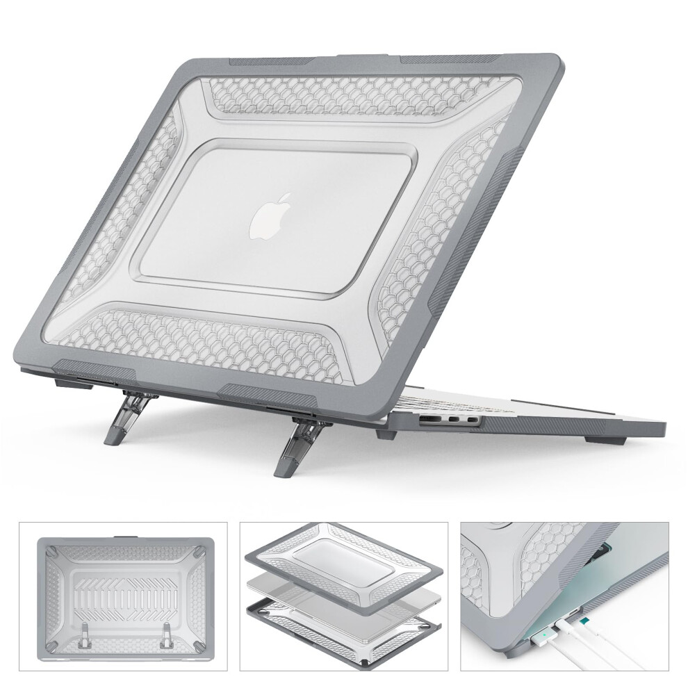 Macbook Air 15 Inch Case Antiscratch Hard Shell Foldable Stand Compatible With 20232025 M4 A3241 M3 A3114 M2 A2941 Grey 9382693137333