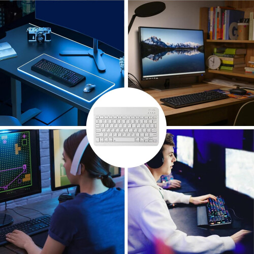 Wireless Bluetooth Keyboard Ergonomic Compact Design Rechargeable Long Battery Quiet Slim Keys White 1