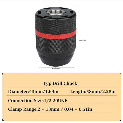 Flexible Conversion Drill Chuck for Hand Drill, High Concentricity Keyless Chuck with 1/2-20UNF Mount, Multi-Purpose Replacement Chuck for Impact 2