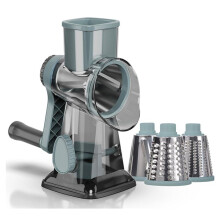 3-in-1 Rotary Cheese Grater, Manual Vegetable Slicer and Nut Grinder, Stainless Steel Kitchen Shredder Transparent&