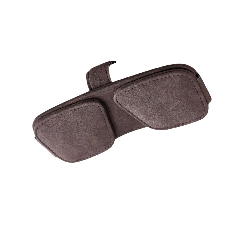 Brown Magnetic Glasses Clip Multifunctional Pu Leather Sun Visor Glasses Case Card Ticket Pen Buckle Clip Tool