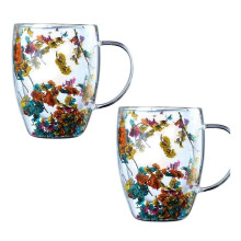 Tazze da Caffè In Vetro Trasparente A Doppia Parete Tazze In Vetro Trasparente con Manico Fiori Tazza In Vetro con Doppio Isolamento per Caldo e