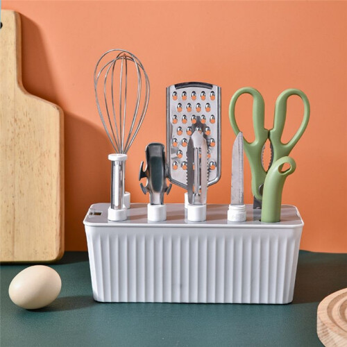Kitchen Tool Set Fruit Knife, Scissors, Fruit and Vegetable Peeler, Bottle Opener Multi-Function Combination with Base B 1