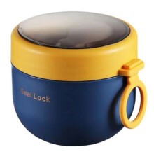 Taza de Acero Inoxidable para Sopa Al Vacío - Lonchera Portátil con Cuchara, Apta para Microondas, Diseño Lindo Azul