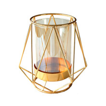 16x14cm Clear Glass Gold Vase with Metal Frame for Wedding Decor