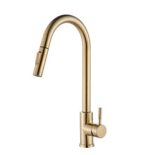 PullOut Kitchen countertop Mounted 360 Degree Rotating hot and Cold Water Mixing Faucet(Brushed Gold)