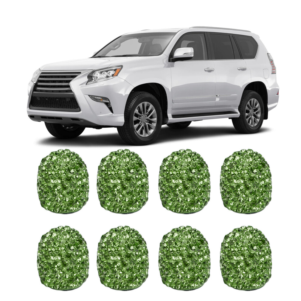 8Pcs Sparkling Rhinestone Car Tire Valve Stem Caps, Universal Green 7891375214351