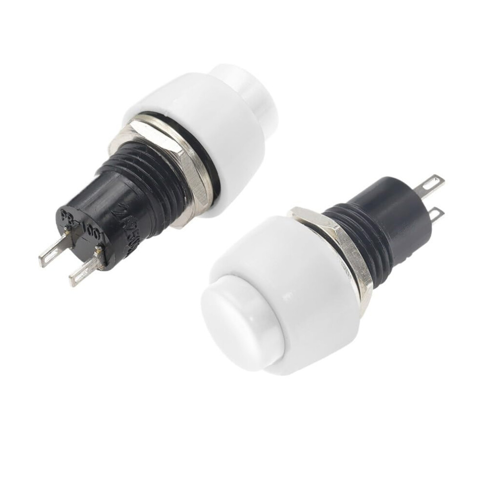 Selflocking Round Small Push Button Switch, 6Pack, 250V 2A, Copper Pins, 10Mm Mounting Hole White 9199774003117